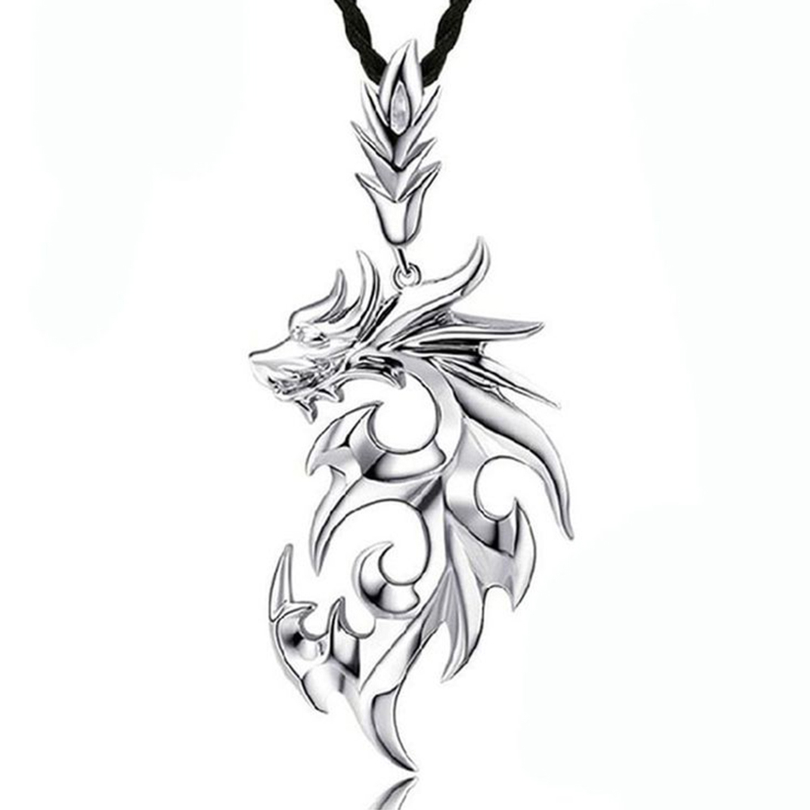 Jiaroswwei Vintage Men Drago-n Shape Pendant Faux Leather Rope Necklace Party Jewelry Gift